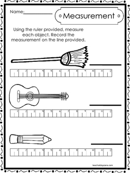 Preview of 10 Printable Measuring With A Ruler Worksheets. Kindergarten-1st Grade Math.