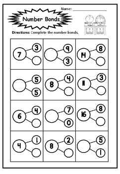 10 Printable Number Bonds Worksheets (Numbers 1-20) for Kindergarten ...