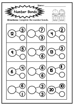 10 Printable Number Bonds Worksheets (Numbers 1-20) for Kindergarten ...