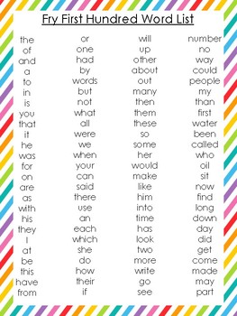 10 Printable Rainbow Border Fry Sight Word Wall Chart Posters. | TpT