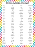 10 Printable Rainbow Border Fry Sight Word Wall Chart Posters.