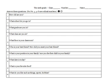 Preview of 10 Questions and answers with ordinal numbers 