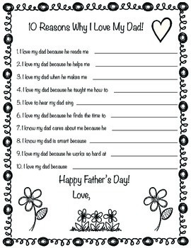 10 Reasons I Love My Dad Printable by Here Comes the Sun | TpT