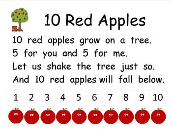 Preview of 10 Red Apples Poem and Pocket Chart Activities
