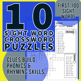 10 Sight Word Crossword Puzzles (First 100)