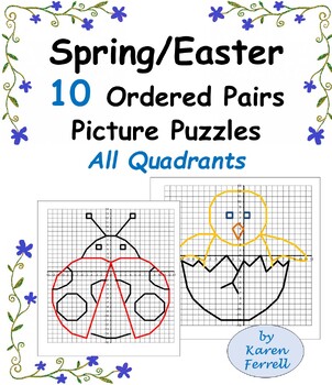 Preview of 10 Spring Easter Ordered Pairs Picture Puzzles All Quadrants No-Prep Worksheets