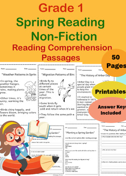Preview of 10 Spring Nonfiction Reading Comprehension Passages, Questions MCQs 1st Grade