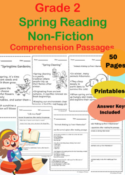 Preview of 10 Nonfiction "Spring" Reading Comprehension Stories Passages, Questions Grade 2