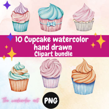 Preview of 10 Sweet cupcakes watercolor hand drawn- Clip art bundle