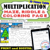 10 TIMES-TABLE MULTIPLICATION FACTS Maze, Riddle, Color by