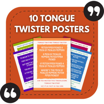 Preview of 10 Tongue Twister Posters | Middle & High School Classroom Decor Set