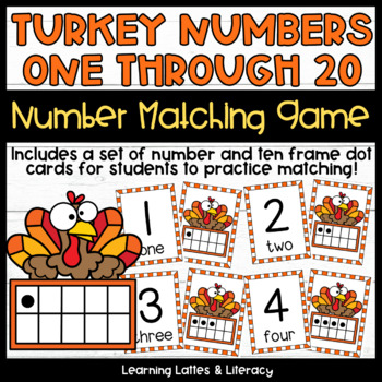 Preview of 10 Turkeys Math Activity Turkey Numbers Center November Math Task Card Game
