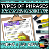 10 Types of Phrases | Grammar Handouts for MS and HS Engli