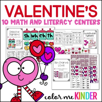 Preview of 10 Valentine's Day Math and Literacy Centers for Kindergarten