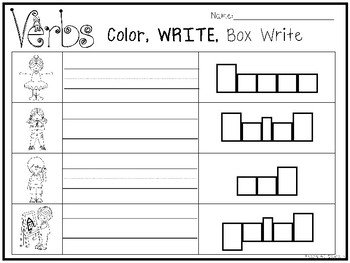 10 verbs color and writing worksheets kindergarten 1st grade ela