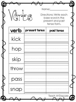 10 verbs present and past tense printable worksheets in pdf file