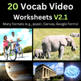 10 Vocabulary Builder Videos with Worksheets / Quizzes, V2