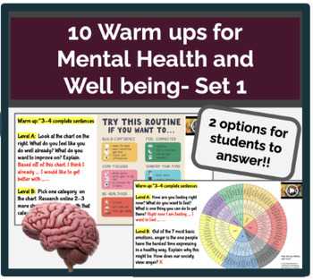 Preview of 10 Warm ups: Mental Health and Well Being- Set 1