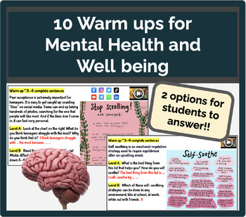 Preview of 10 Warm ups- Mental Health and Well being
