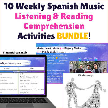 Preview of 10 Weekly Spanish Music Listening and Reading Comprehension Activities