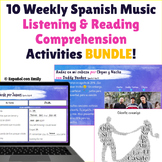 10 Weekly Spanish Music Listening and Reading Comprehensio