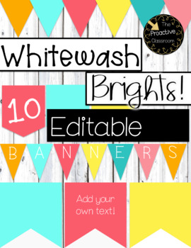Preview of 10 Whitewash Brights Editable Rainbow Banners