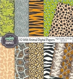 10 Wild Animal Digital Paper Background Zebra Leopard Chee