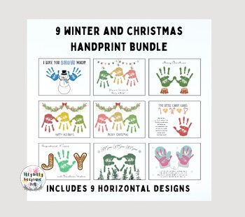 Preview of 9 Winter and Christmas Handprint Art Craft Printable Template Bundle