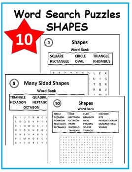 Preview of 10 Word Search Puzzles - Shapes - Math - Geometry - No Prep