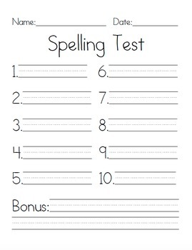 free printable spelling test paper