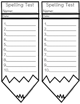 Preview of 10 Word Spelling Test Template Pencil Shape