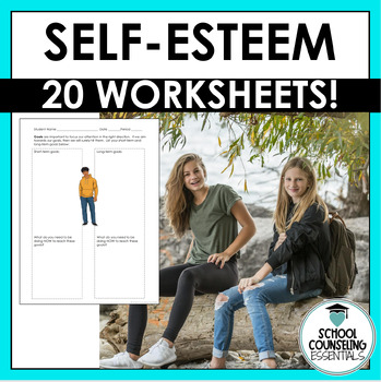 Preview of Self-Esteem Activities for Teens - 20 worksheets - Google Slides option