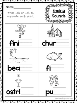 10-ch and -sh Ending Digraph Worksheets. 1st Grade Literacy Worksheets.