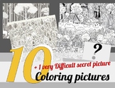 10 coloring pictures +1 difficult secret picture