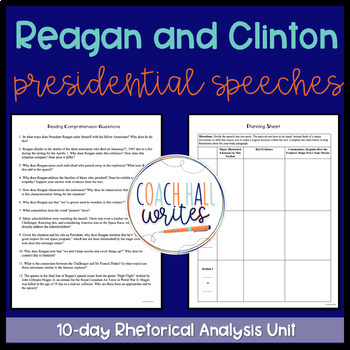 Preview of 10-day Rhetorical Analysis Unit (Speeches from Reagan and Clinton)