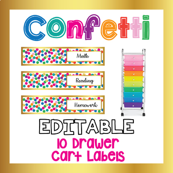 Preview of 10 drawer cart labels EDITABLE | Confetti theme | 10 drawer CONFETTI labels