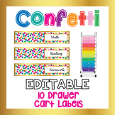 10 drawer cart labels EDITABLE | Confetti theme | 10 drawe