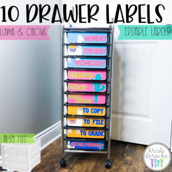 10 Drawer Cart Labels Editable Llama And Cactus By Kristi Deroche