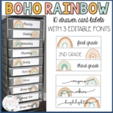 10 drawer cart labels | boho rainbow | editable