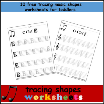 Preview of 10 free tracing music shapes worksheets for toddlers