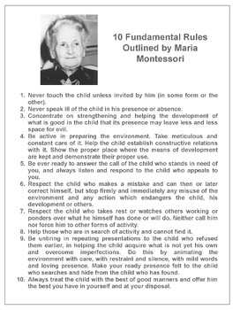 Preview of 10 fundamental rules outlined by Maria Montessori