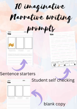 Preview of 10 imaginative Narrative writing prompts with self checklist
