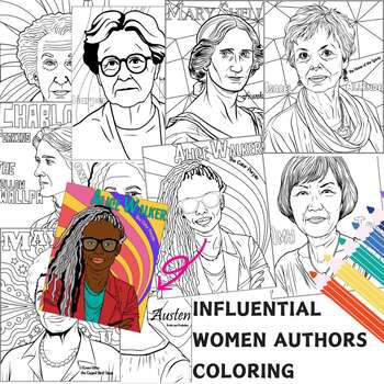 Preview of 10 influential women authors Coloring Pages Women’s History Month Activities