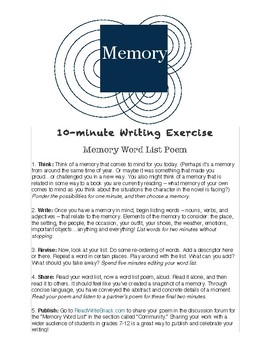 Preview of 10(+)minute Writing Exercise: Memory Word List Poem with Opportunity to Publish!