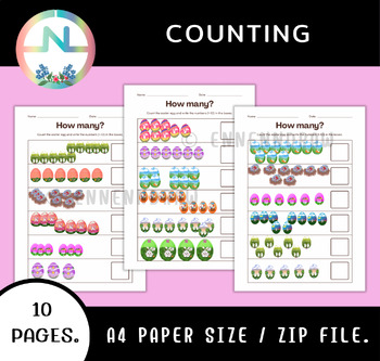 10.page Worksheet Count the egg and write the numbers (1-10) in the bmxes