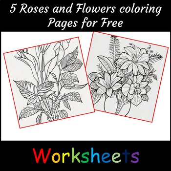 Preview of 10 roses and flowers coloring pages for free