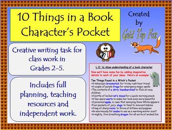 Preview of 10 things in a book character's pocket (creative writing lesson)