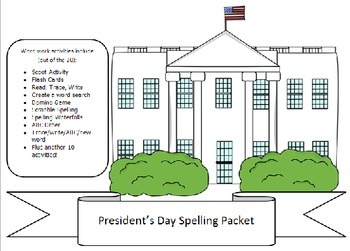 Preview of Presidents Day, 10 word packet -20 activities of NO PREP word work-50+ pages