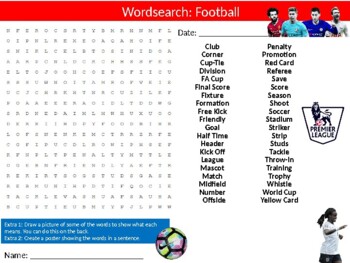 Preview of 10 x Football Wordsearch Puzzle Sheet Keywords Homework PE Sports Soccer