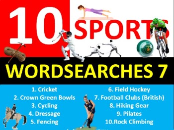 Preview of 10 x Sports #7 Wordsearches PE Fitness Health Starter Settler Activity Homework
